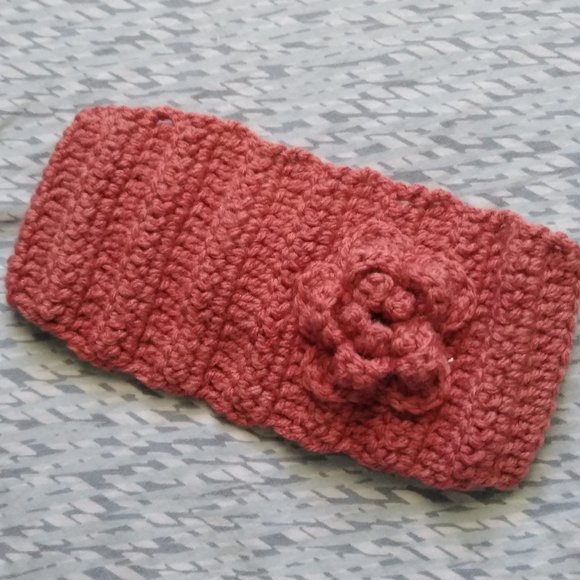 Handmade Crochet Burnt Orange Headband w/ Crochet Flower for Girls - Picture 2 of 5